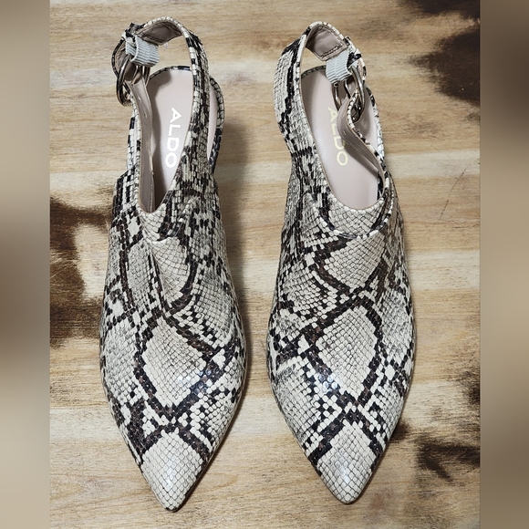 Aldo Snakeskin Print Buckle Chunky Heeled Slingback - Picture 3 of 3